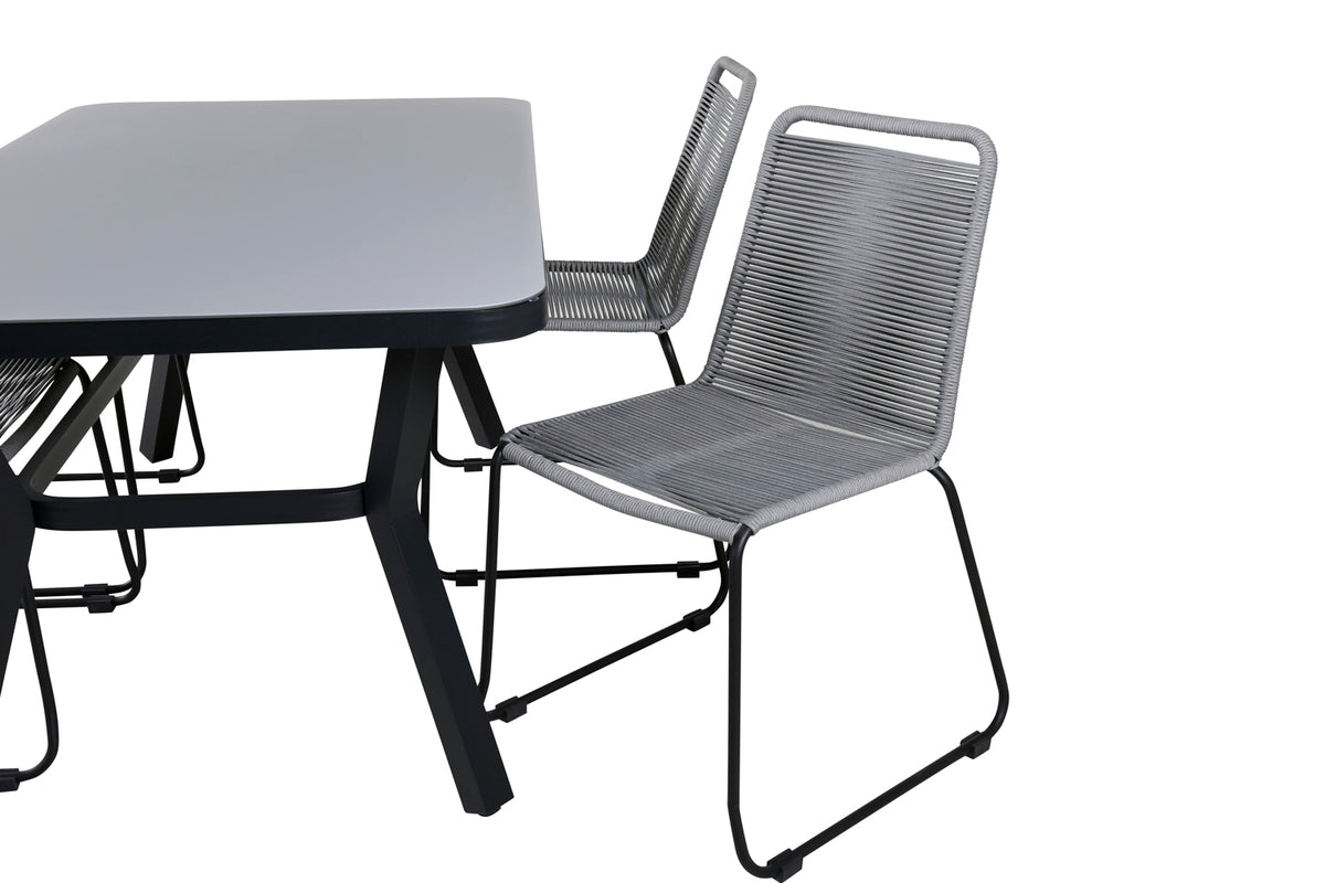 Virya & Lindos Spisebord 160 x 91 + Spisestole Grå