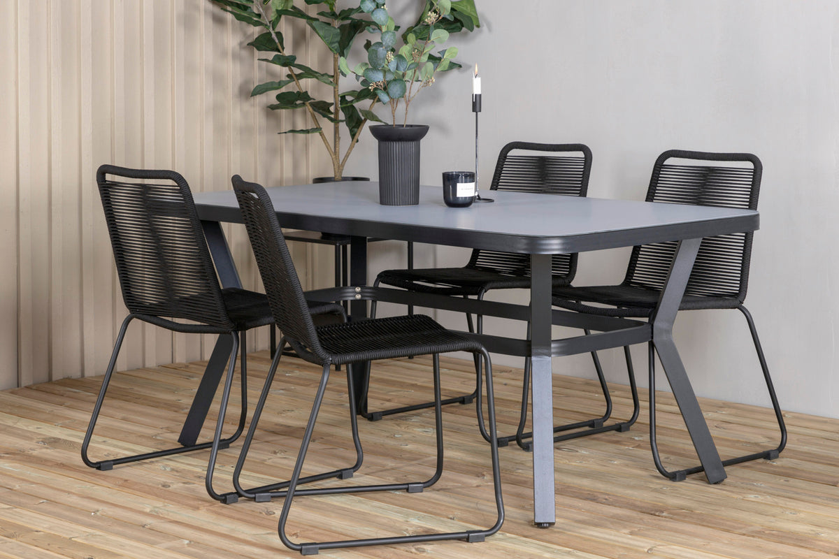 Virya & Lindos Spisebord 160 x 91 + Spisestole Sort