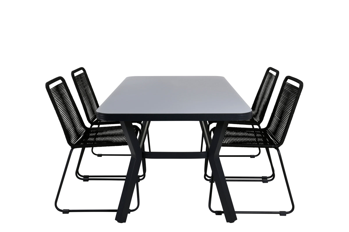 Virya & Lindos Spisebord 160 x 91 + Spisestole Sort