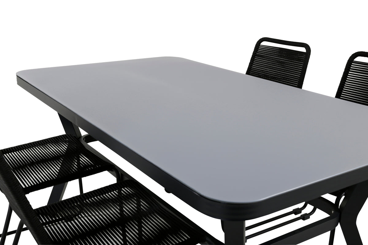 Virya & Lindos Spisebord 160 x 91 + Spisestole Sort