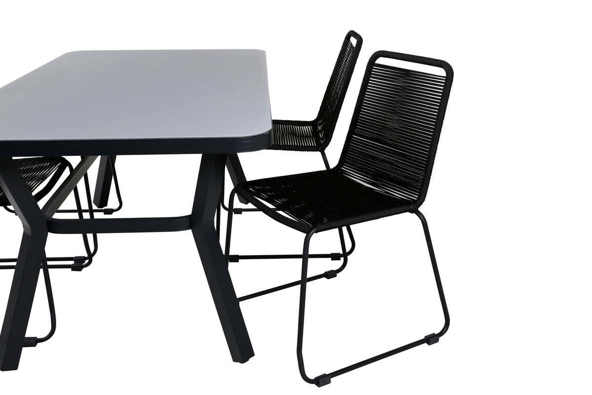 Virya & Lindos Spisebord 160 x 91 + Spisestole Sort