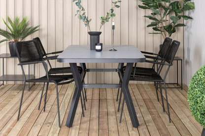 Virya & Lindos Spisebord 160 x 91 + Spisestole Sort