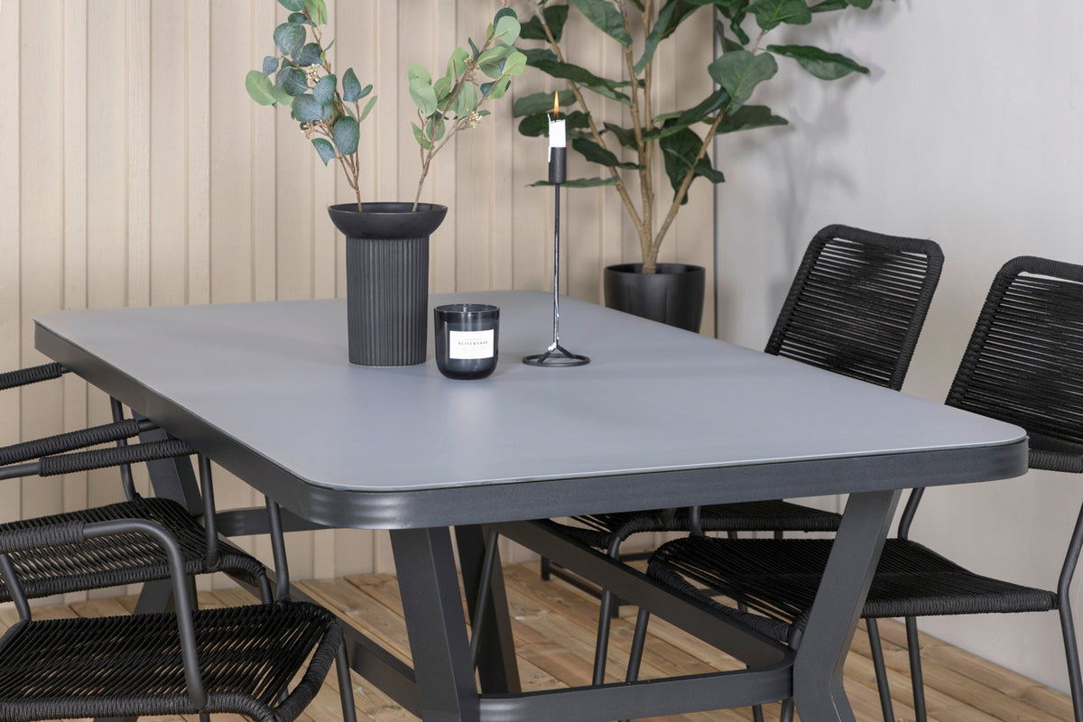 Virya & Lindos Spisebord 160 x 91 + Spisestole Sort