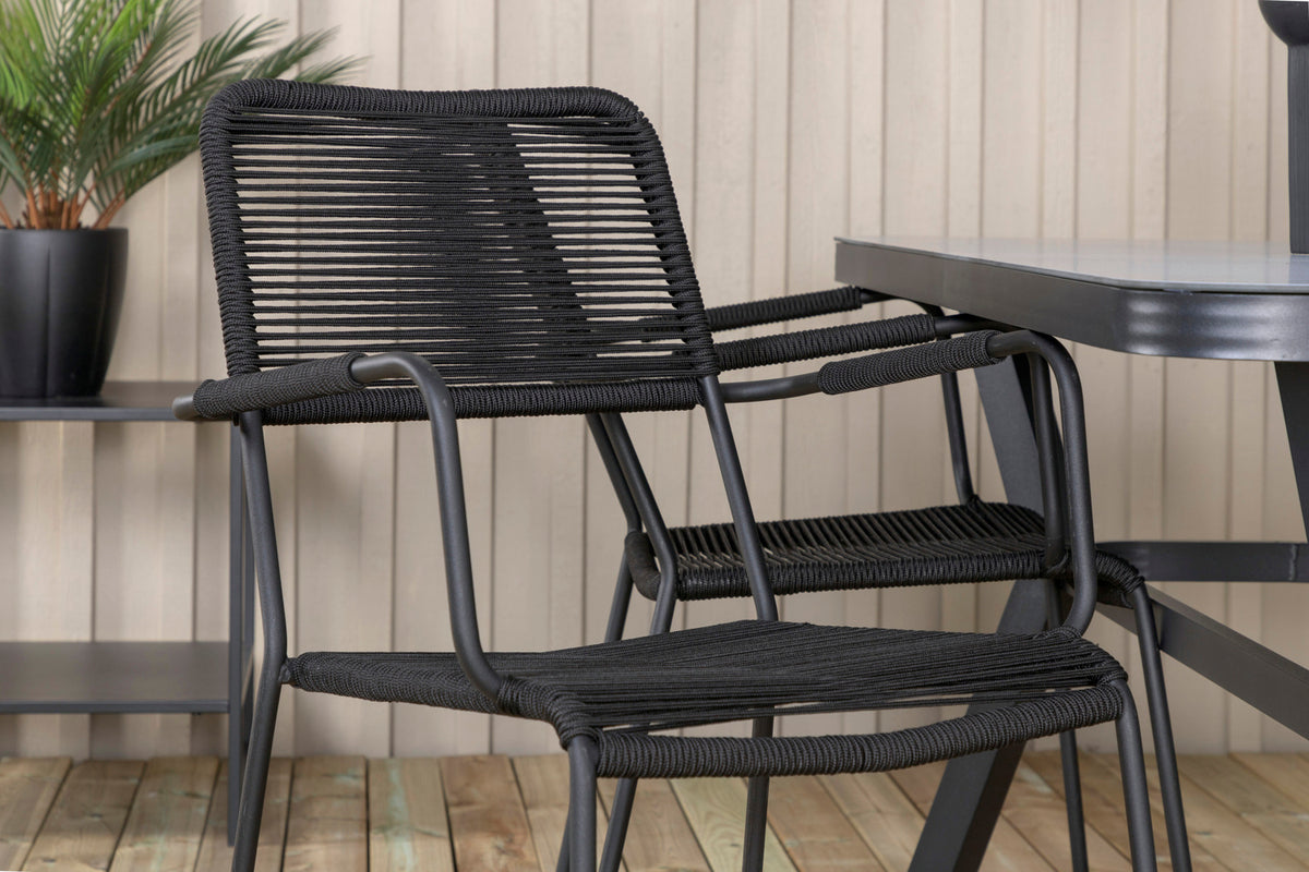 Virya & Lindos Spisebord 160 x 91 + Spisestole Sort