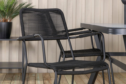 Virya & Lindos Spisebord 160 x 91 + Spisestole Sort