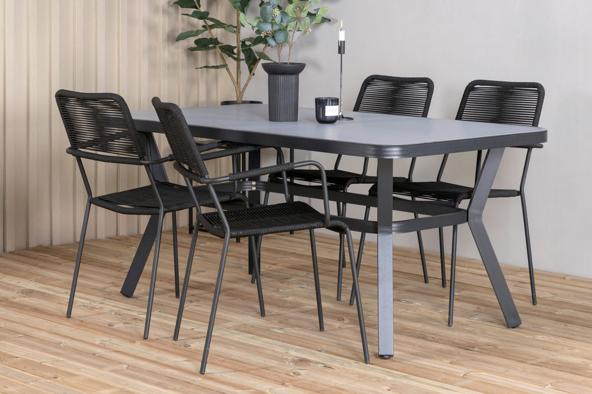 Virya & Lindos Spisebord 160 x 91 + Spisestole Sort