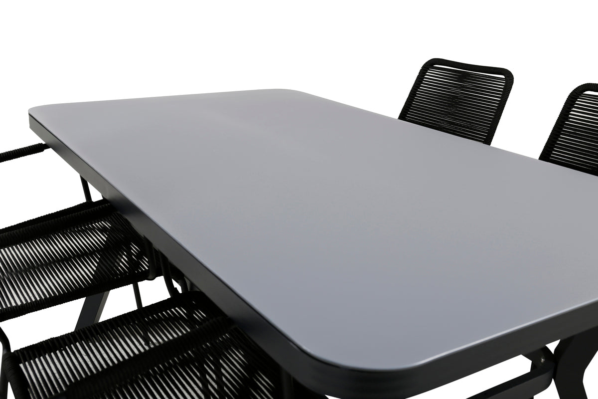 Virya & Lindos Spisebord 160 x 91 + Spisestole Sort