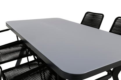 Virya & Lindos Spisebord 160 x 91 + Spisestole Sort