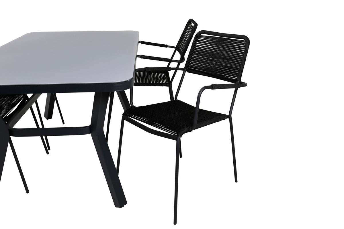 Virya & Lindos Spisebord 160 x 91 + Spisestole Sort
