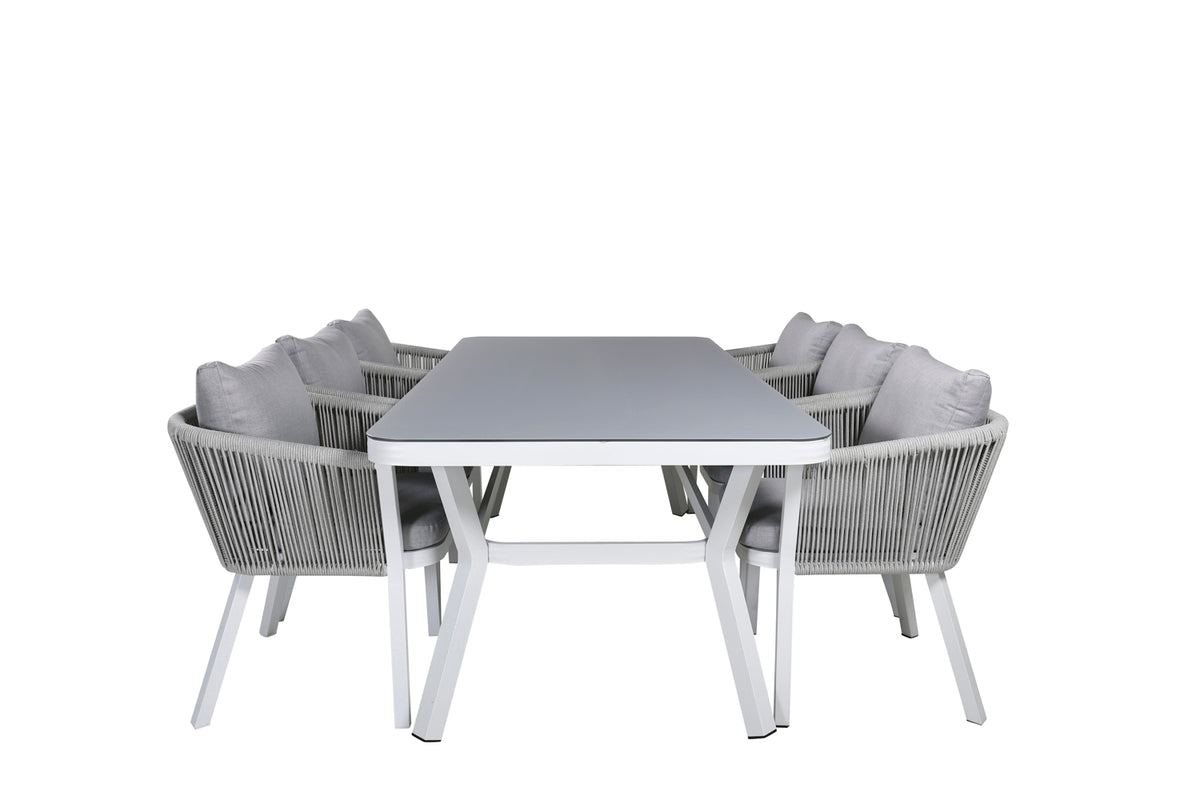 Virya Rektangulært Spisebord 74 x 200 x 100 Hvid + Spisestole 2-pak Grå