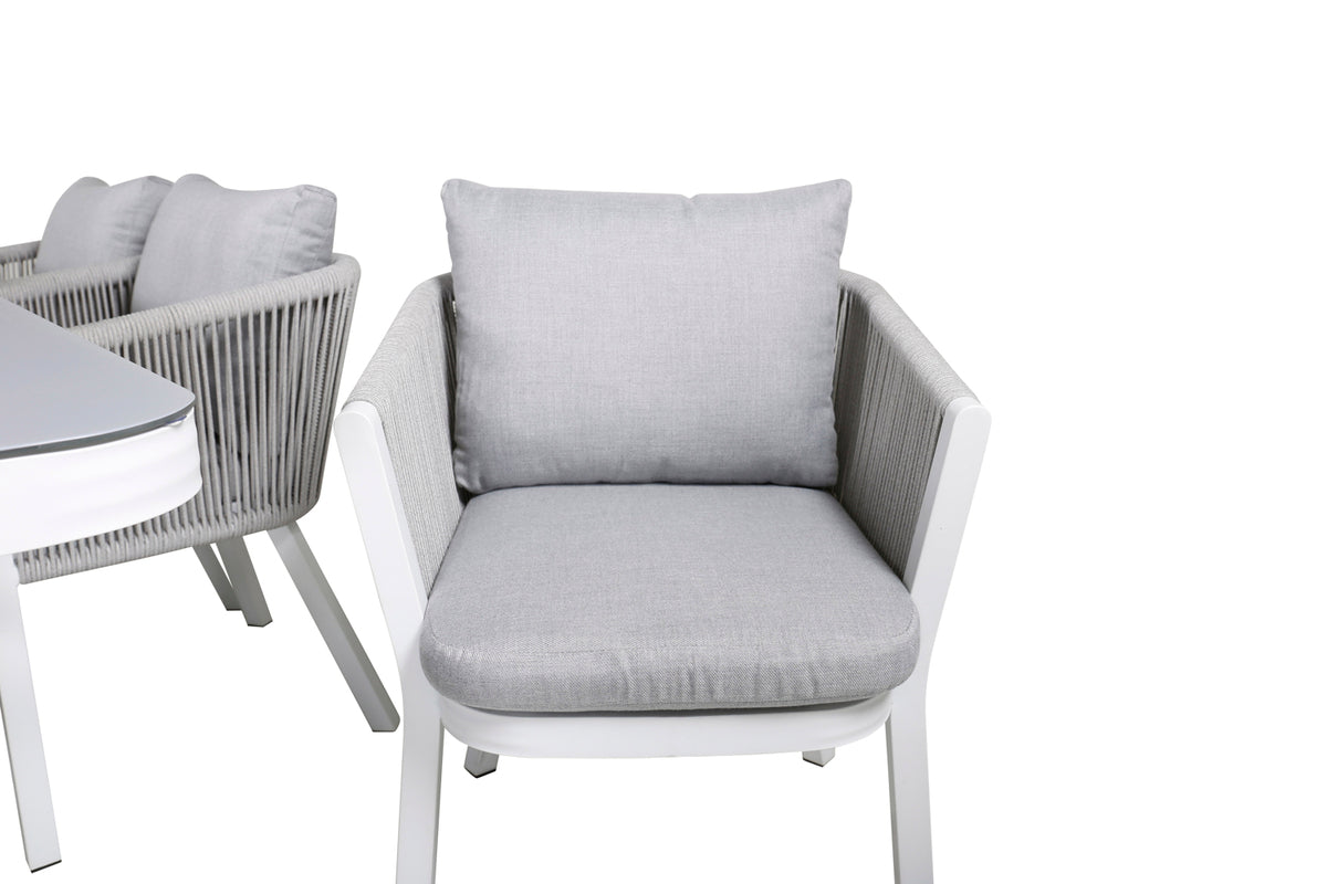 Virya Rektangulært Spisebord 74 x 200 x 100 Hvid + Spisestole 2-pak Grå