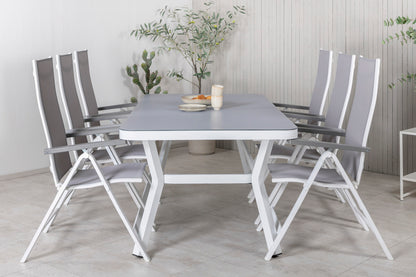 Virya & Albany Rektangulært Spisebord 74 x 200 x 100 Hvid + Positionsstole 2-pak Grå