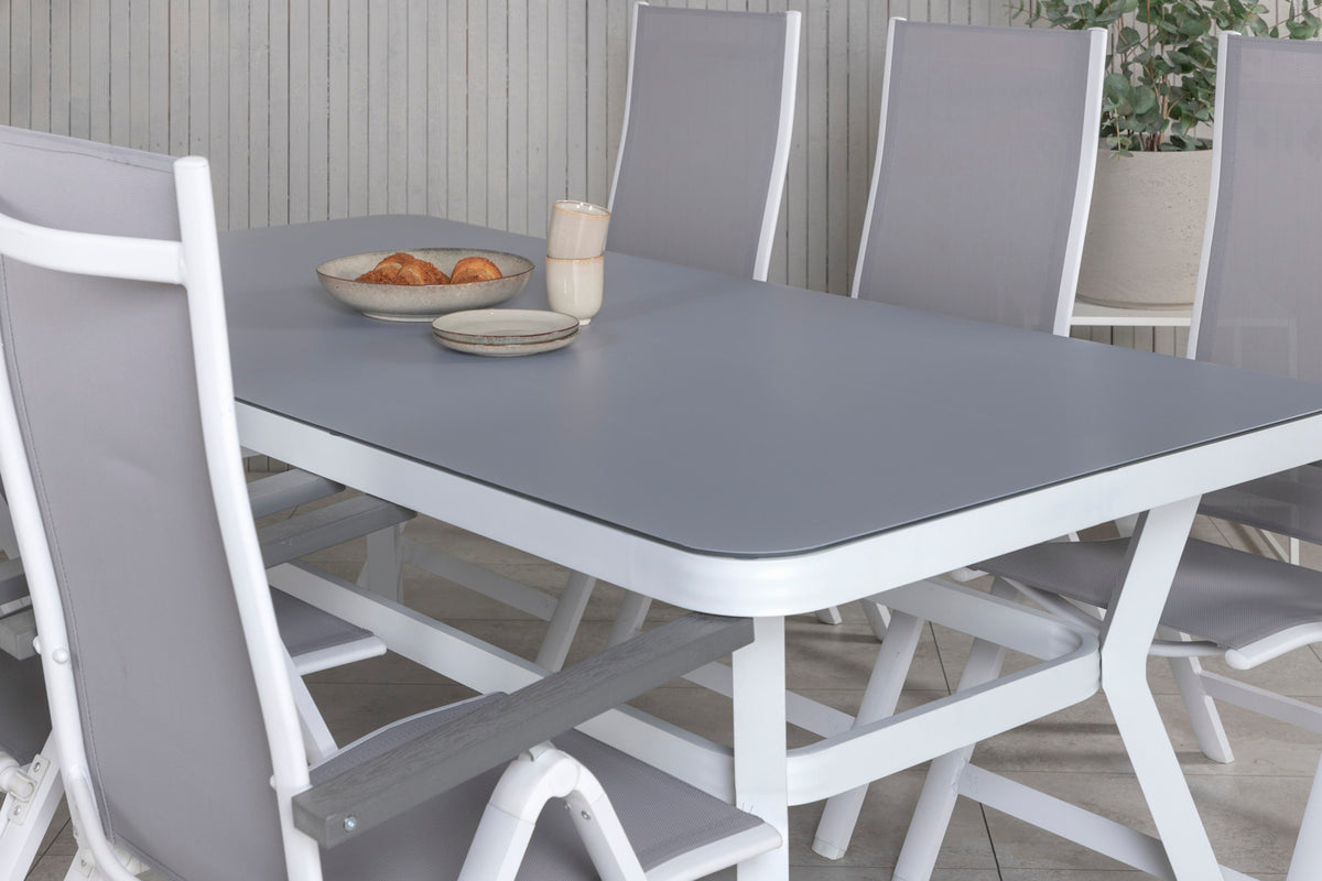 Virya & Albany Rektangulært Spisebord 74 x 200 x 100 Hvid + Positionsstole 2-pak Grå