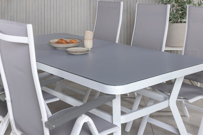 Virya & Albany Rektangulært Spisebord 74 x 200 x 100 Hvid + Positionsstole 2-pak Grå