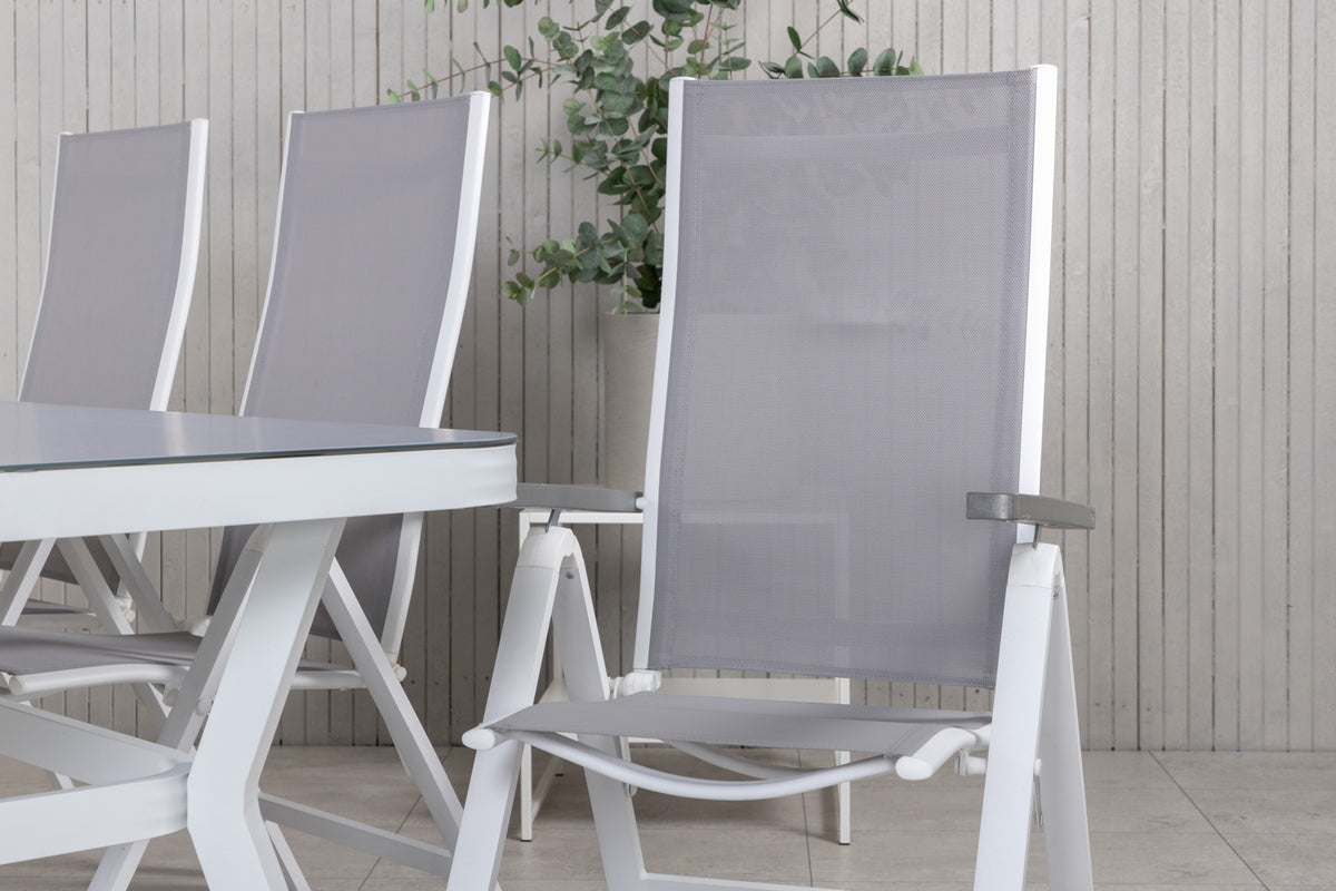 Virya & Albany Rektangulært Spisebord 74 x 200 x 100 Hvid + Positionsstole 2-pak Grå