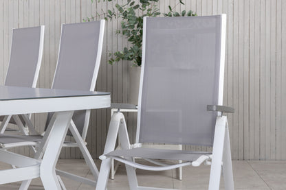 Virya & Albany Rektangulært Spisebord 74 x 200 x 100 Hvid + Positionsstole 2-pak Grå