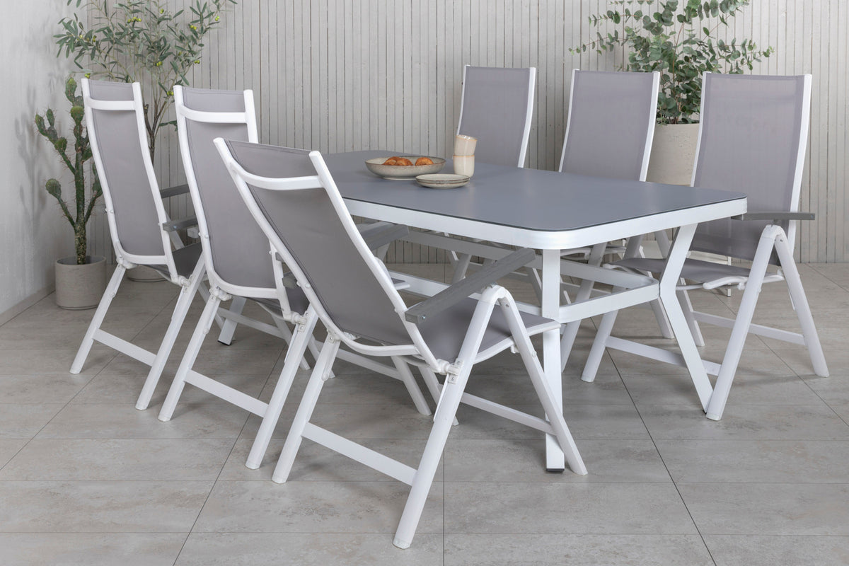 Virya & Albany Rektangulært Spisebord 74 x 200 x 100 Hvid + Positionsstole 2-pak Grå