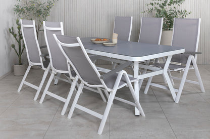 Virya & Albany Rektangulært Spisebord 74 x 200 x 100 Hvid + Positionsstole 2-pak Grå