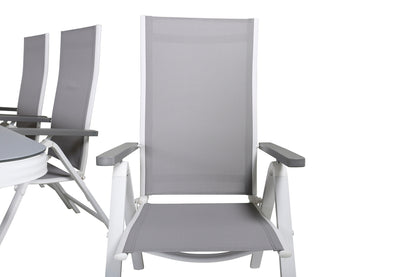 Virya & Albany Rektangulært Spisebord 74 x 200 x 100 Hvid + Positionsstole 2-pak Grå