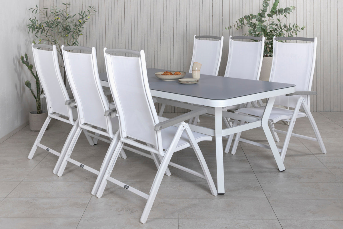 Virya & Albany Spisebord 200x100 + Positionsstole Hvid