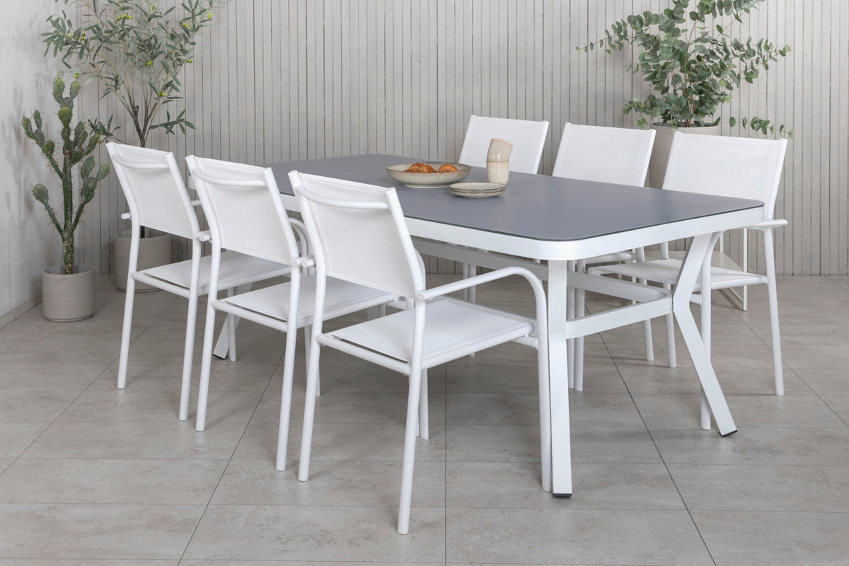 Venture Home Virya & Santorini Spisebord 200x100 + Spisestole Hvid