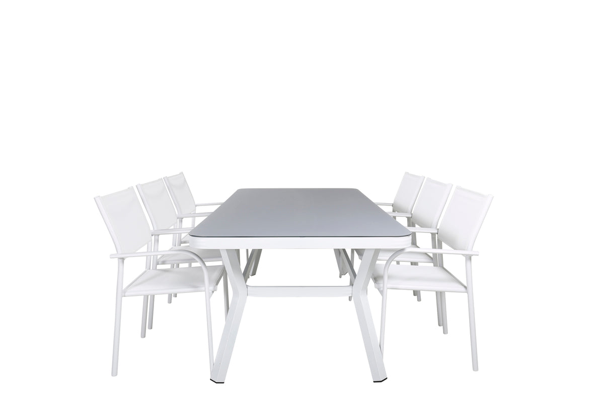 Venture Home Virya & Santorini Spisebord 200x100 + Spisestole Hvid