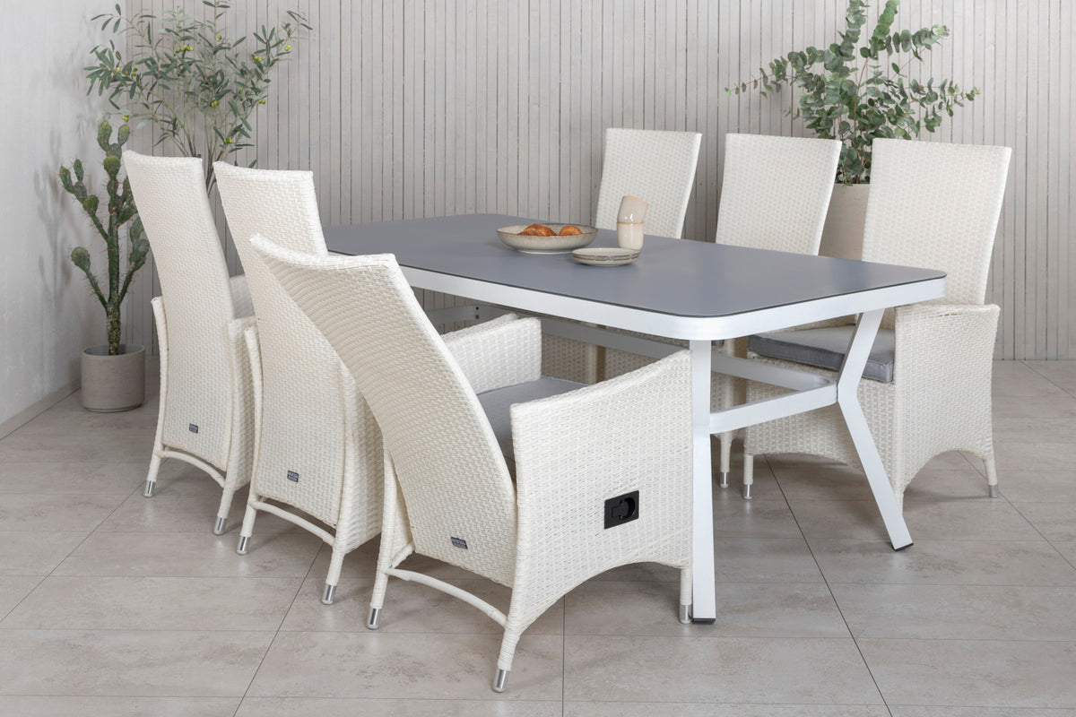 Virya & Padova Spisebord 200x100 + Reclinerstole Hvid