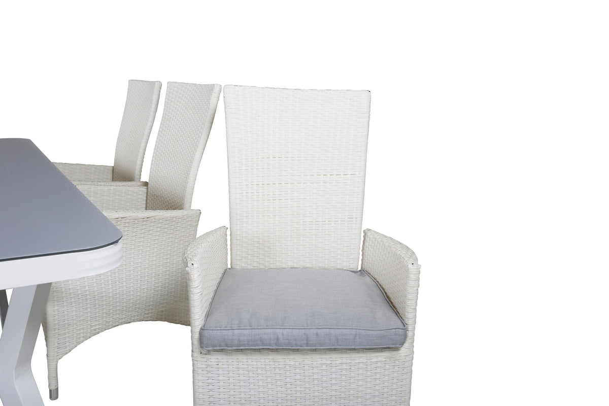 Virya & Padova Spisebord 200x100 + Reclinerstole Hvid