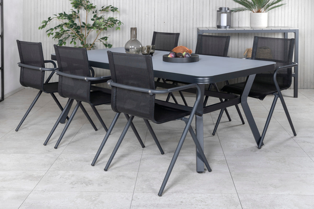 Virya & Alina Spisebord 200x100 + Spisestole Sort