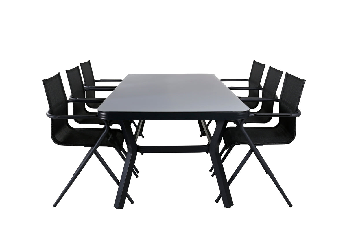 Virya & Alina Spisebord 200x100 + Spisestole Sort