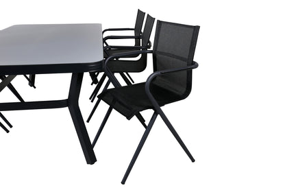 Virya & Alina Spisebord 200x100 + Spisestole Sort