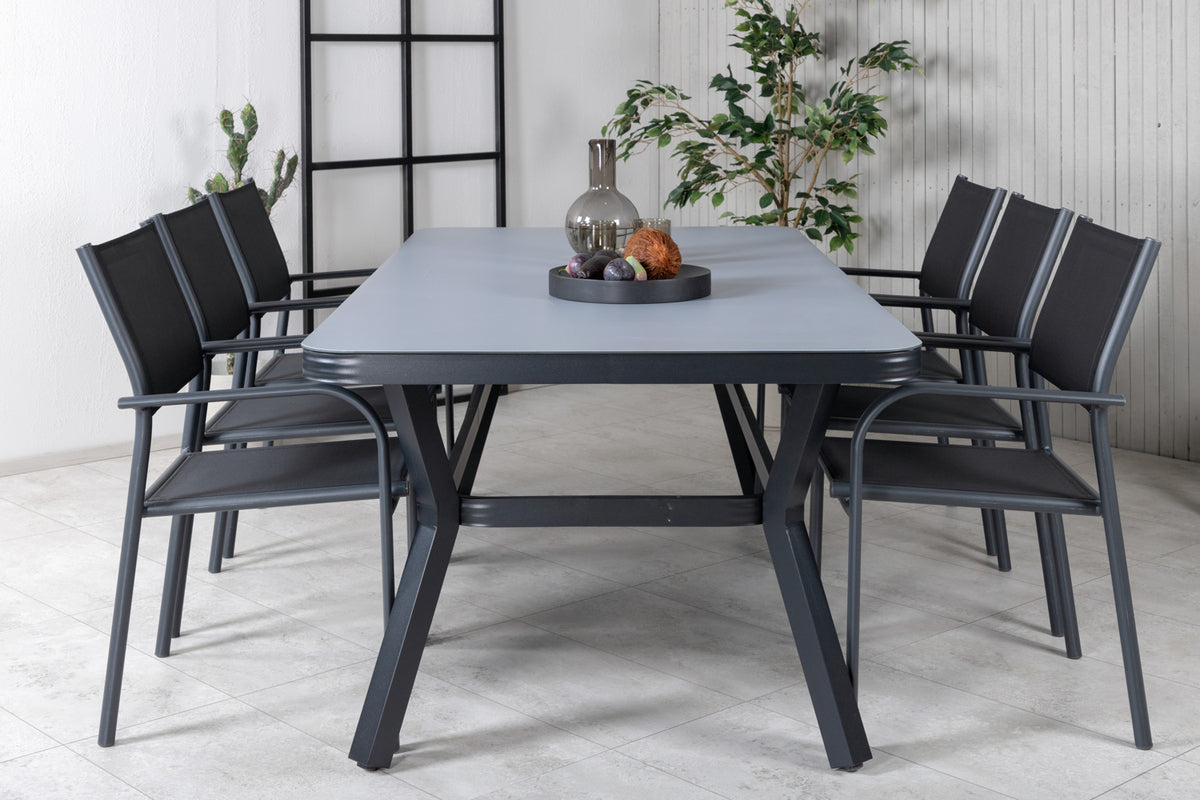 Virya & Santorini Spisebord 200x100 + Spisestole Sort