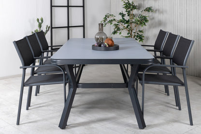 Virya & Santorini Spisebord 200x100 + Spisestole Sort