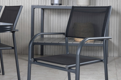 Virya & Santorini Spisebord 200x100 + Spisestole Sort