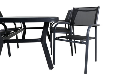 Virya & Santorini Spisebord 200x100 + Spisestole Sort