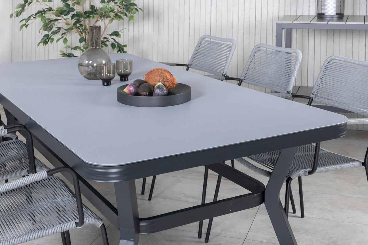 Virya & Lindos Spisebord 200x100 + Spisestole Grå