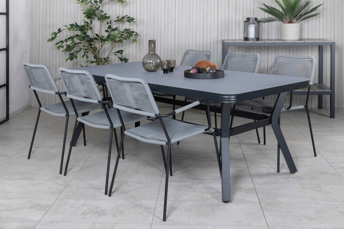 Virya & Lindos Spisebord 200x100 + Spisestole Grå