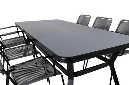 Virya & Lindos Spisebord 200x100 + Spisestole Grå