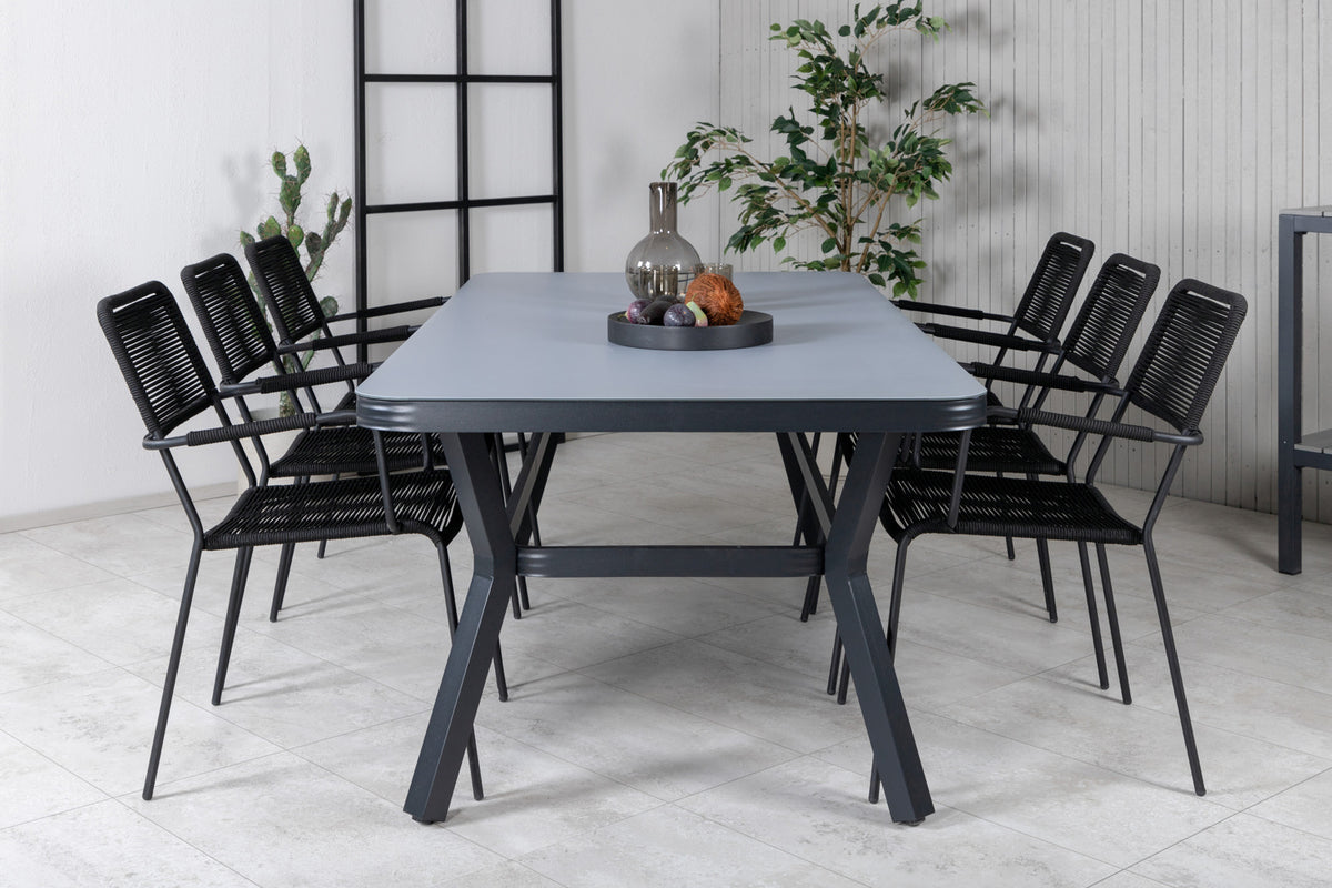 Virya & Lindos Spisebord 200x100 + Spisestole Sort