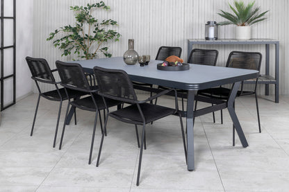 Virya & Lindos Spisebord 200x100 + Spisestole Sort