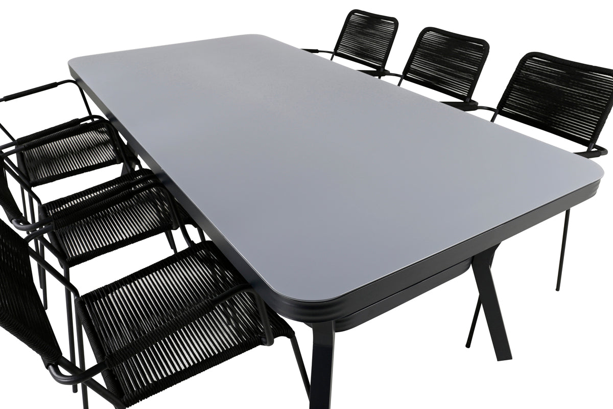 Virya & Lindos Spisebord 200x100 + Spisestole Sort