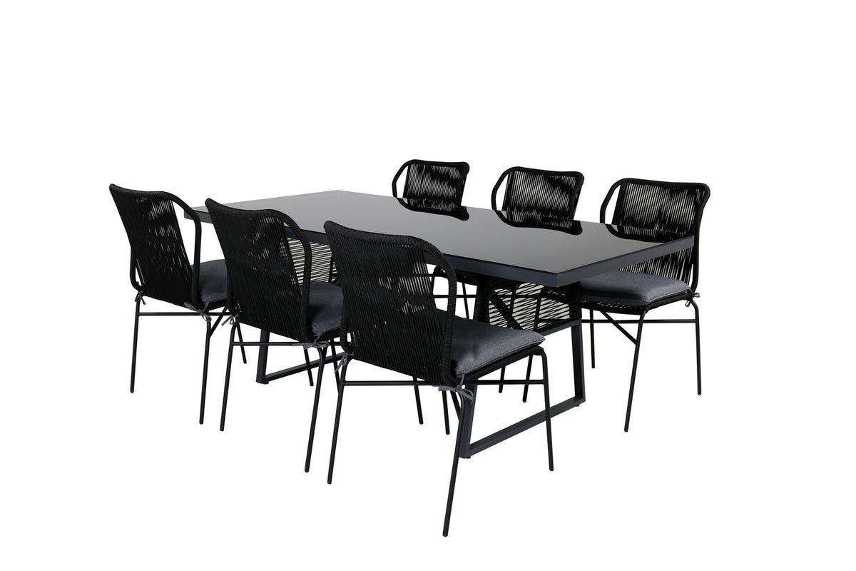 Julian & Dallas Spisestole Sort + Spisebord 193x90