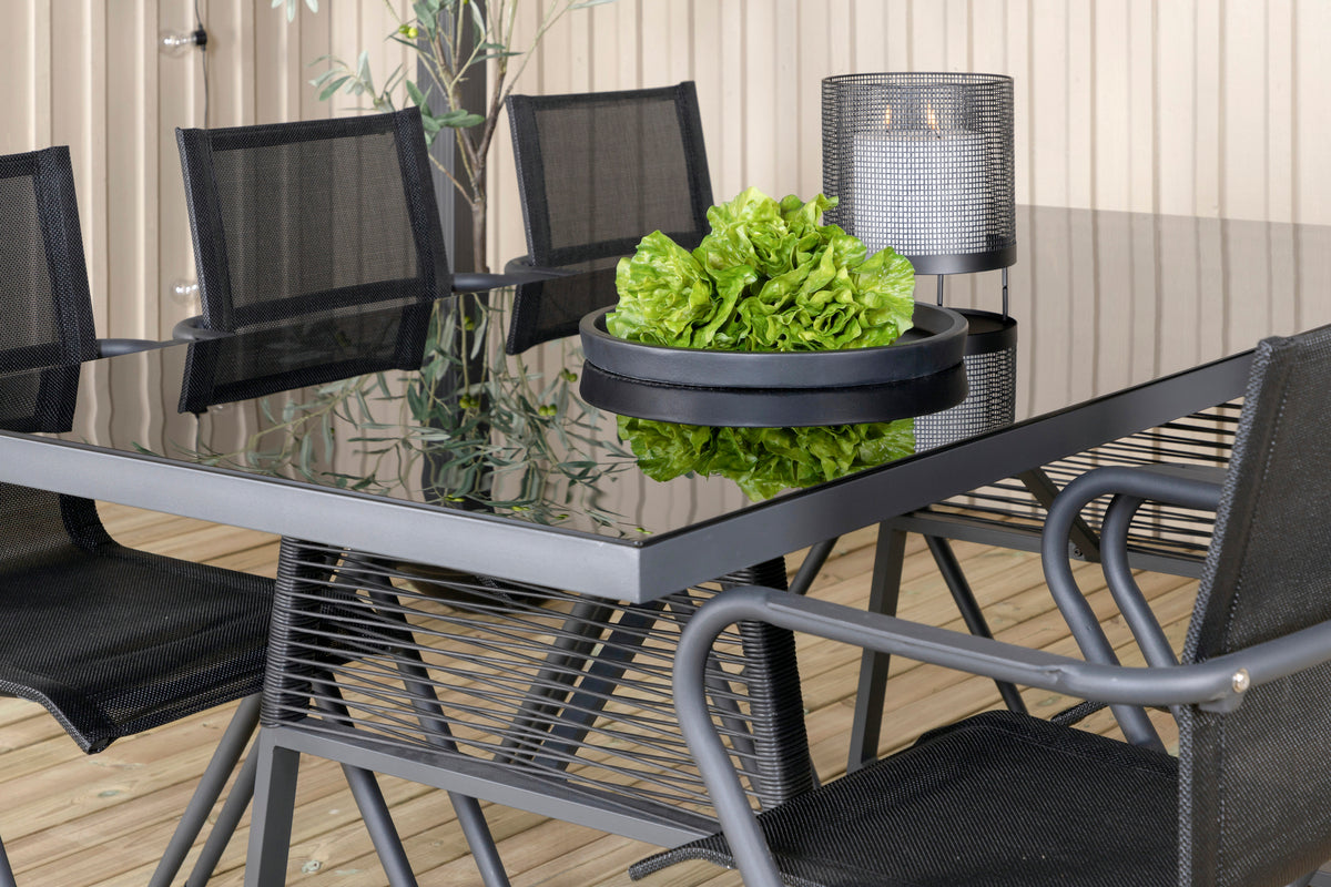 Dallas & Alina Spisebord 193x90 + Spisestole Sort