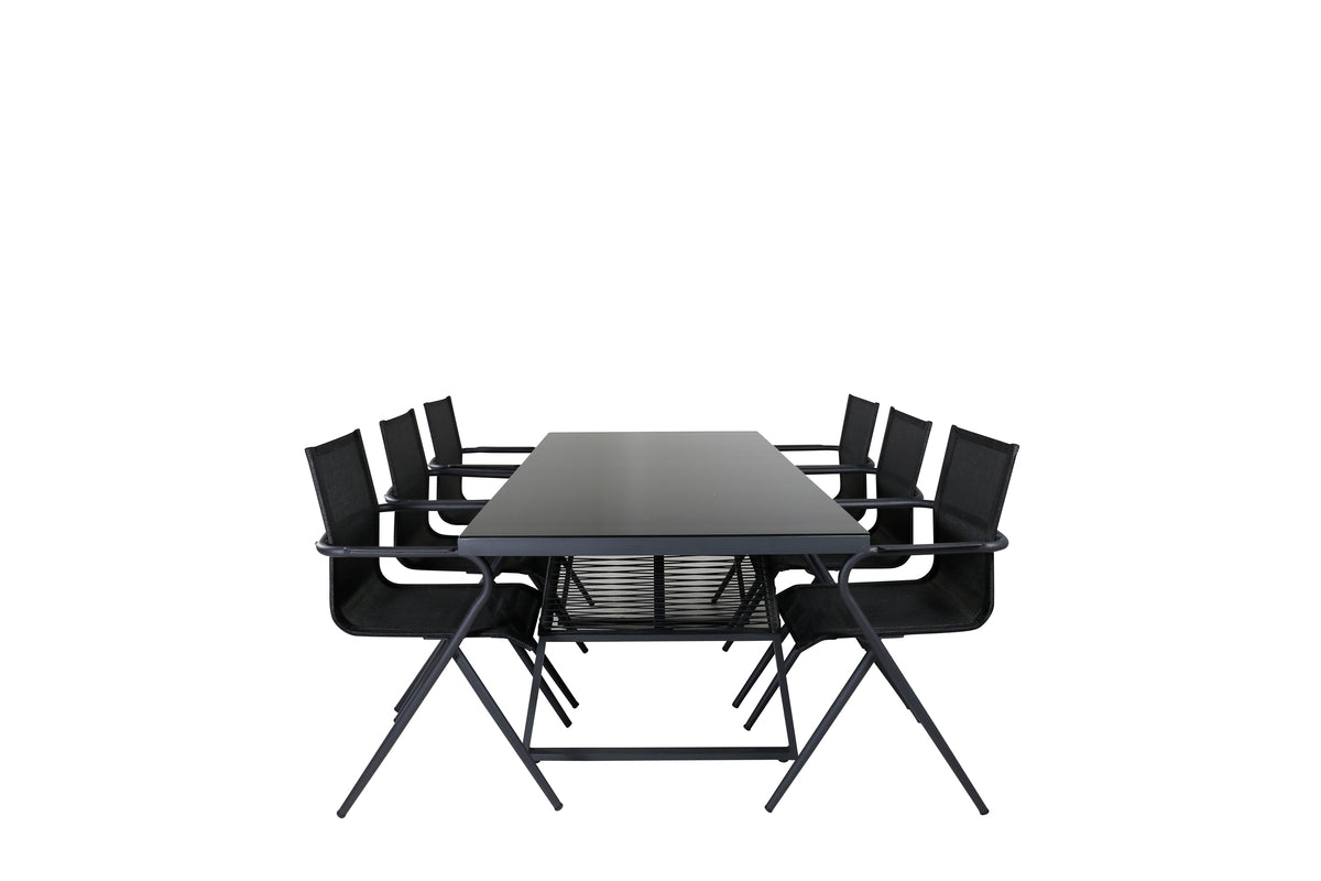 Dallas & Alina Spisebord 193x90 + Spisestole Sort