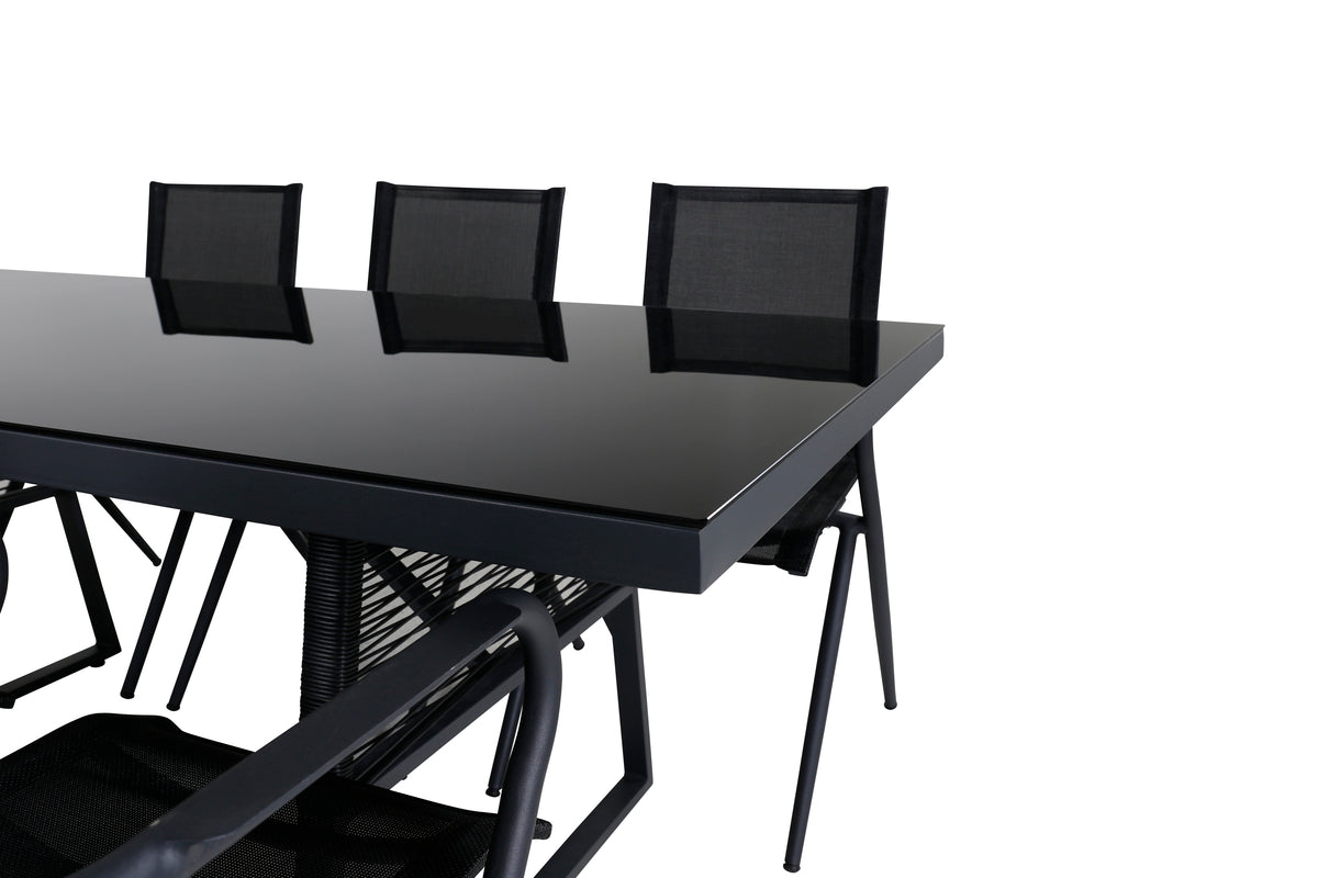 Dallas & Alina Spisebord 193x90 + Spisestole Sort