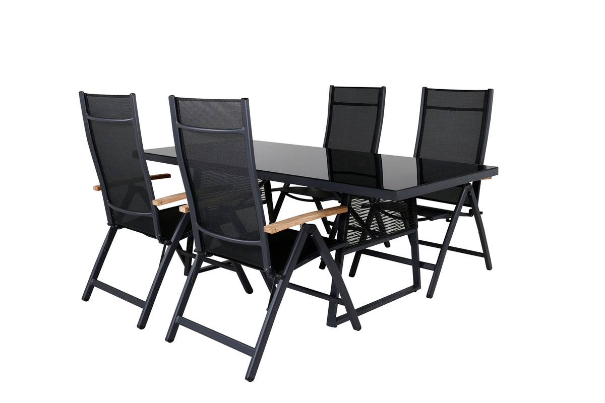 Dallas & Panama Spisebord 193x90 + Positionsstole Sort