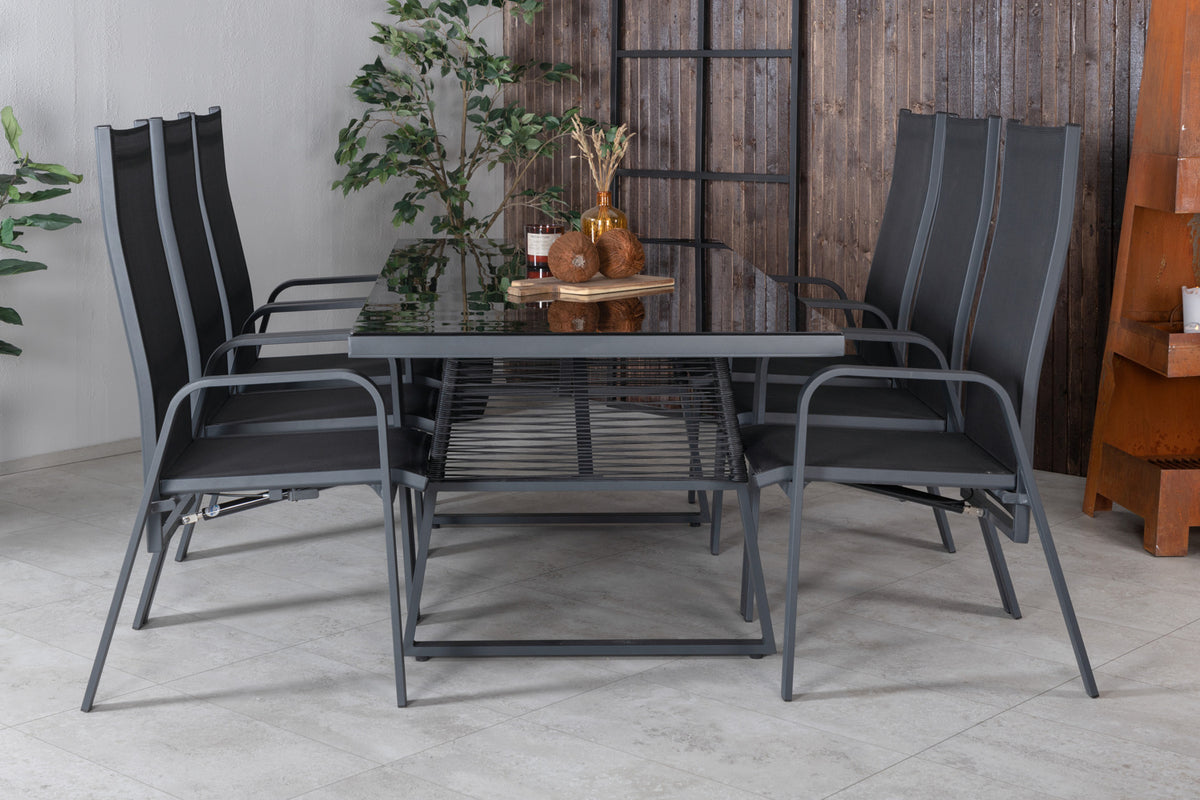 Dallas & Copacabana Spisebord 193x90 + Reclinerstole Sort