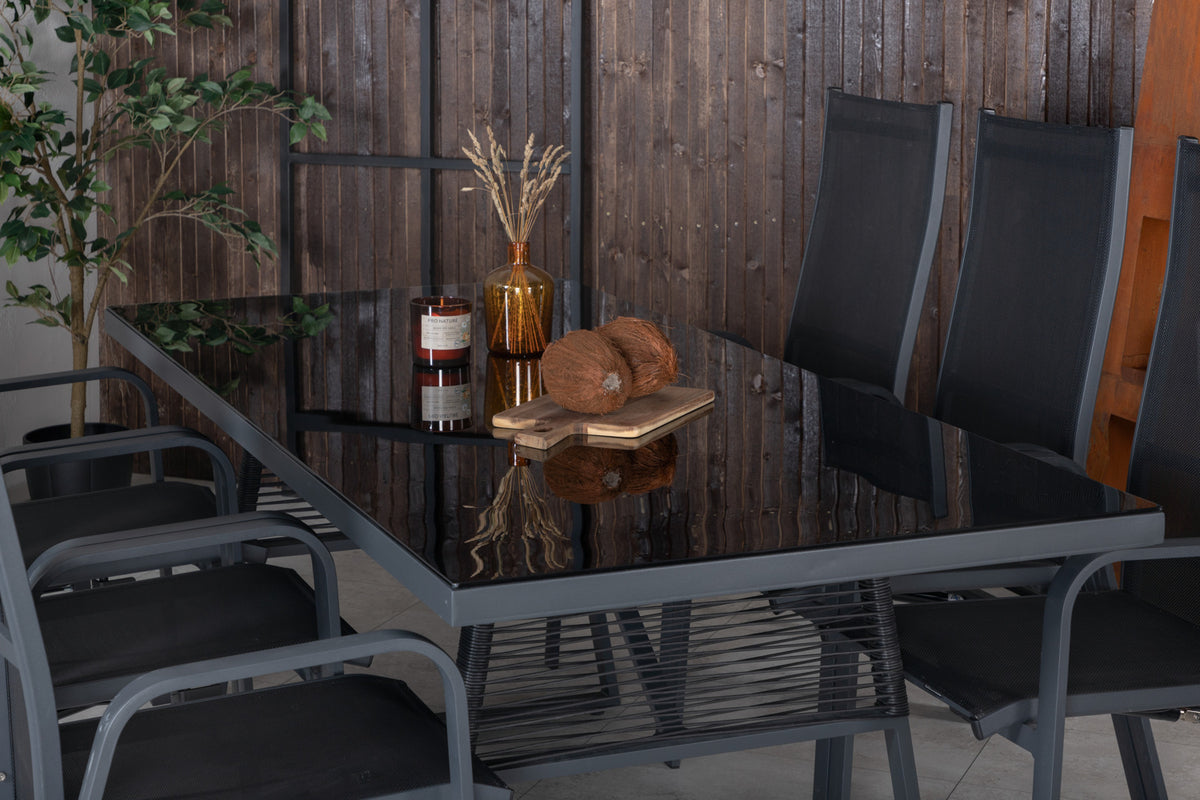 Dallas & Copacabana Spisebord 193x90 + Reclinerstole Sort