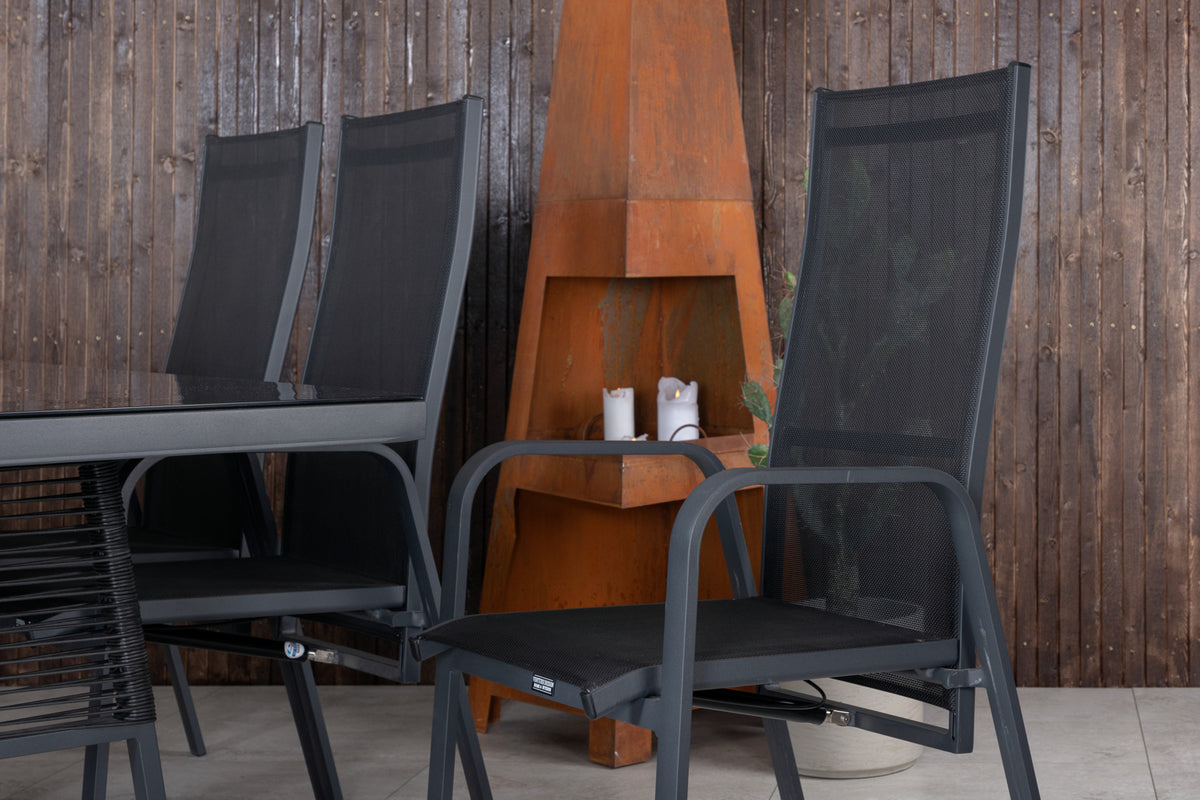 Dallas & Copacabana Spisebord 193x90 + Reclinerstole Sort