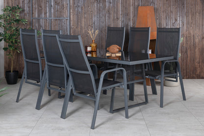 Dallas & Copacabana Spisebord 193x90 + Reclinerstole Sort